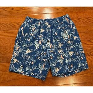 Birddogs Swim Trunks Shorts Mens‎ Small 6.5" Blue Lined Tropical Palm Print